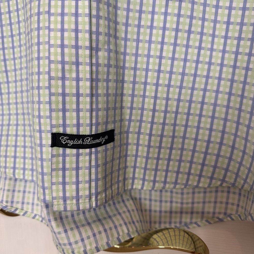 English Laundry Blue White Green Dress Shirt 16 1/2 34 - 35 Embroidered Logo LG - Picture 8 of 16